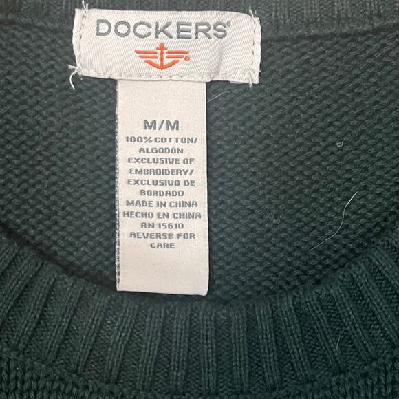 Holiday Dad Sweater Mens Medium Green Cotton Knit Moose Elk Snowflake Gift Idea - Picture 4 of 9